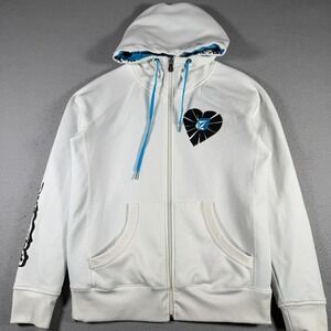 Vintage Volcom White Full Zip Hoodie Heart Graphic‎ Reversible Men Medium Y2K